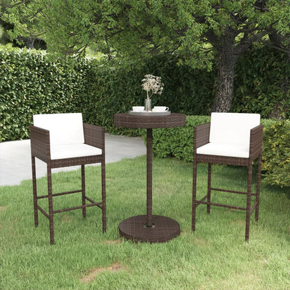 3-Tlg. Gartenbar-Set Mit Kissen Poly Rattan