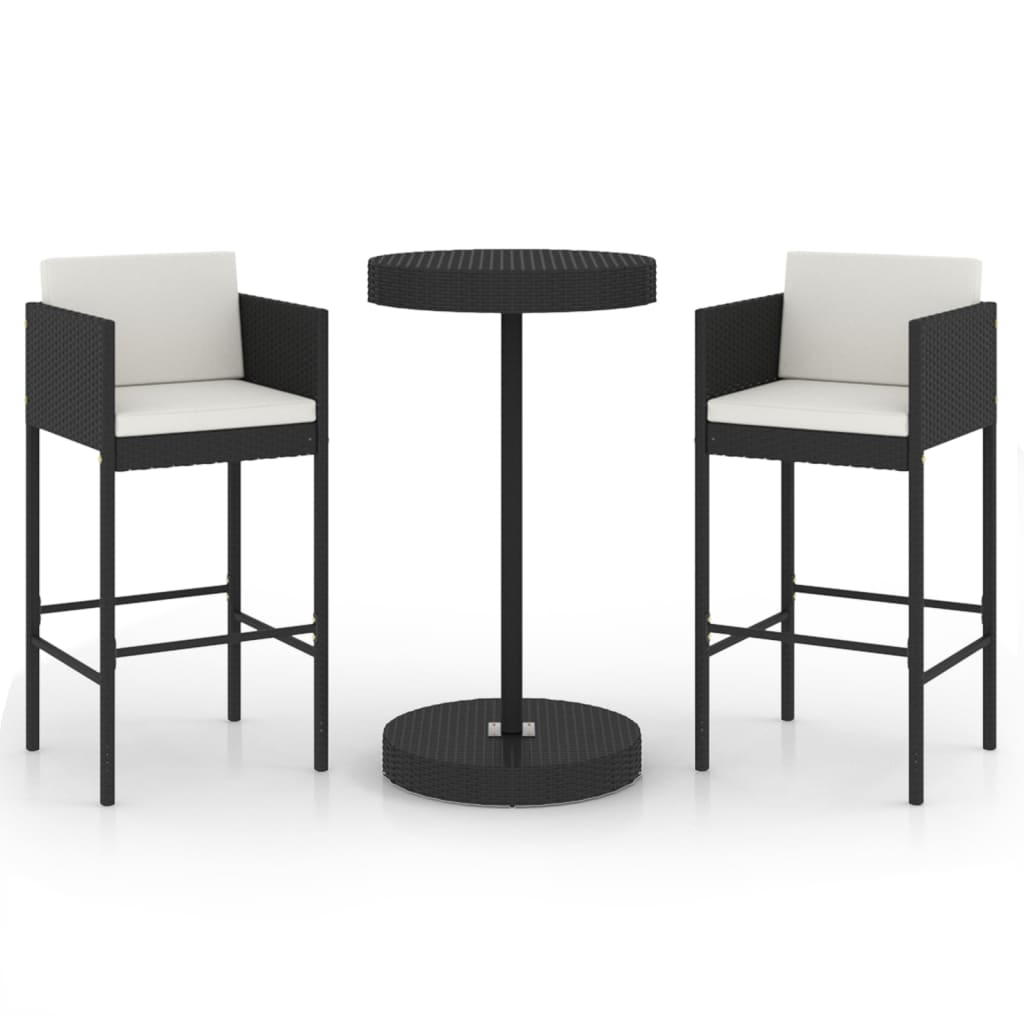 3-Tlg. Gartenbar-Set Mit Kissen Poly Rattan