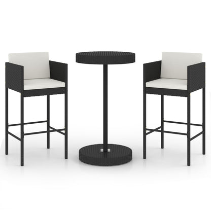 3-Tlg. Gartenbar-Set Mit Kissen Poly Rattan