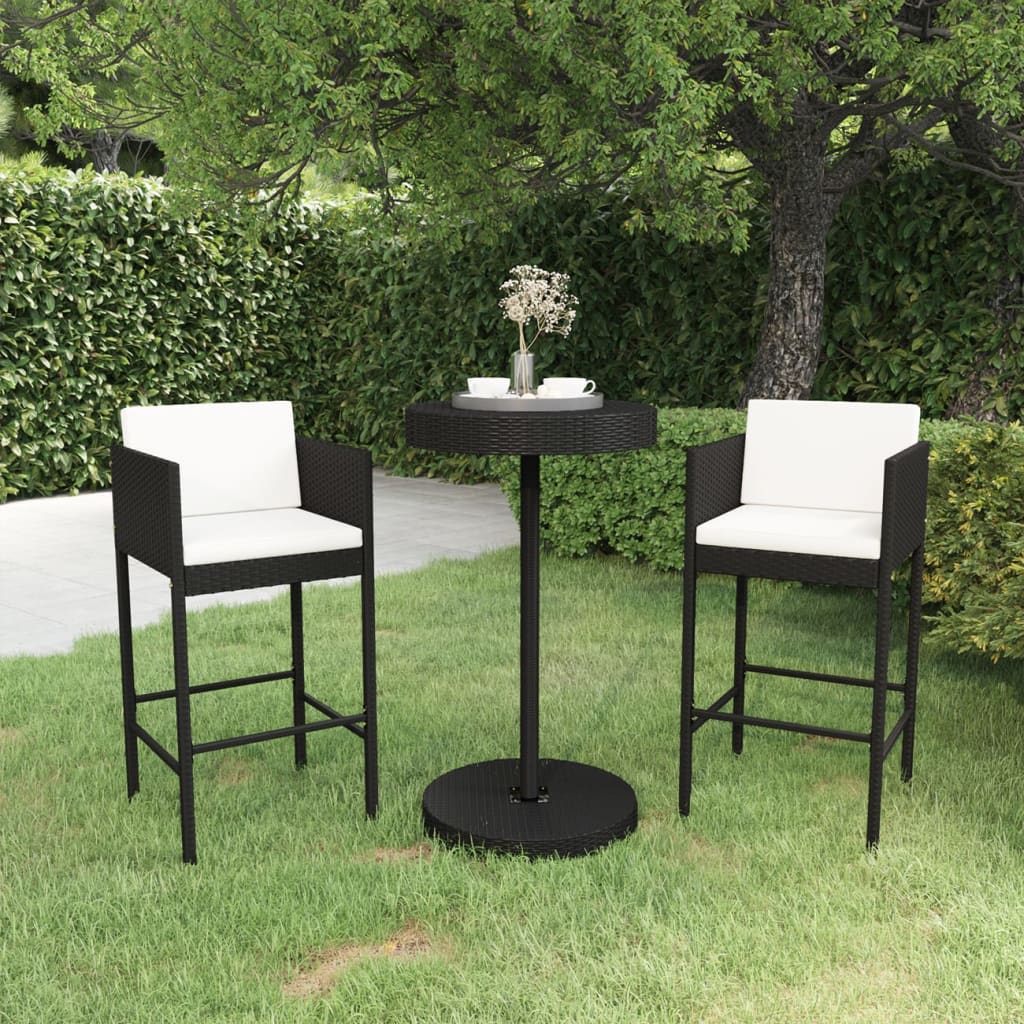 3-Tlg. Gartenbar-Set Mit Kissen Poly Rattan