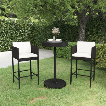 3-Tlg. Gartenbar-Set Mit Kissen Poly Rattan
