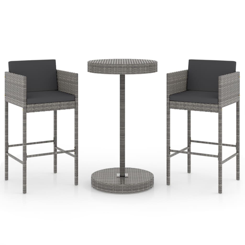 3-Tlg. Gartenbar-Set Mit Kissen Poly Rattan