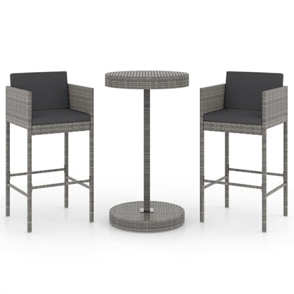 3-Tlg. Gartenbar-Set Mit Kissen Poly Rattan