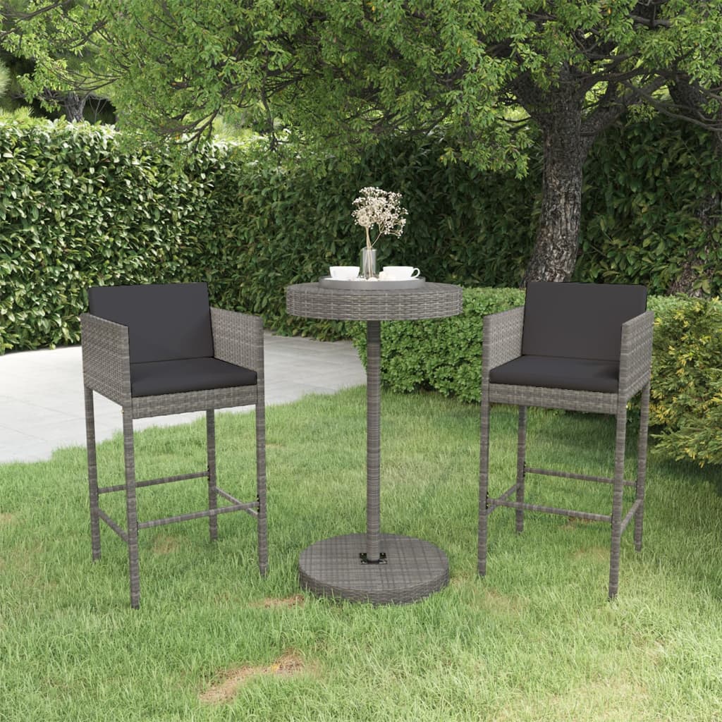 3-Tlg. Gartenbar-Set Mit Kissen Poly Rattan