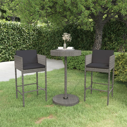 3-Tlg. Gartenbar-Set Mit Kissen Poly Rattan