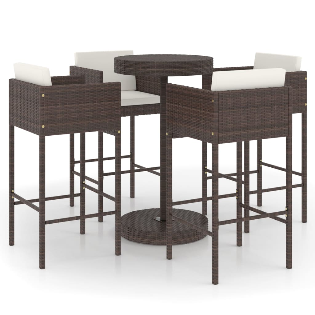 5-Tlg. Gartenbar-Set Mit Kissen Poly Rattan