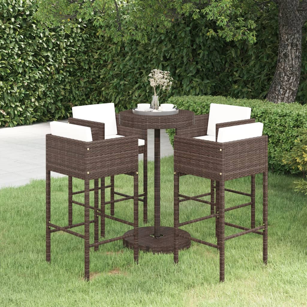 5-Tlg. Gartenbar-Set Mit Kissen Poly Rattan