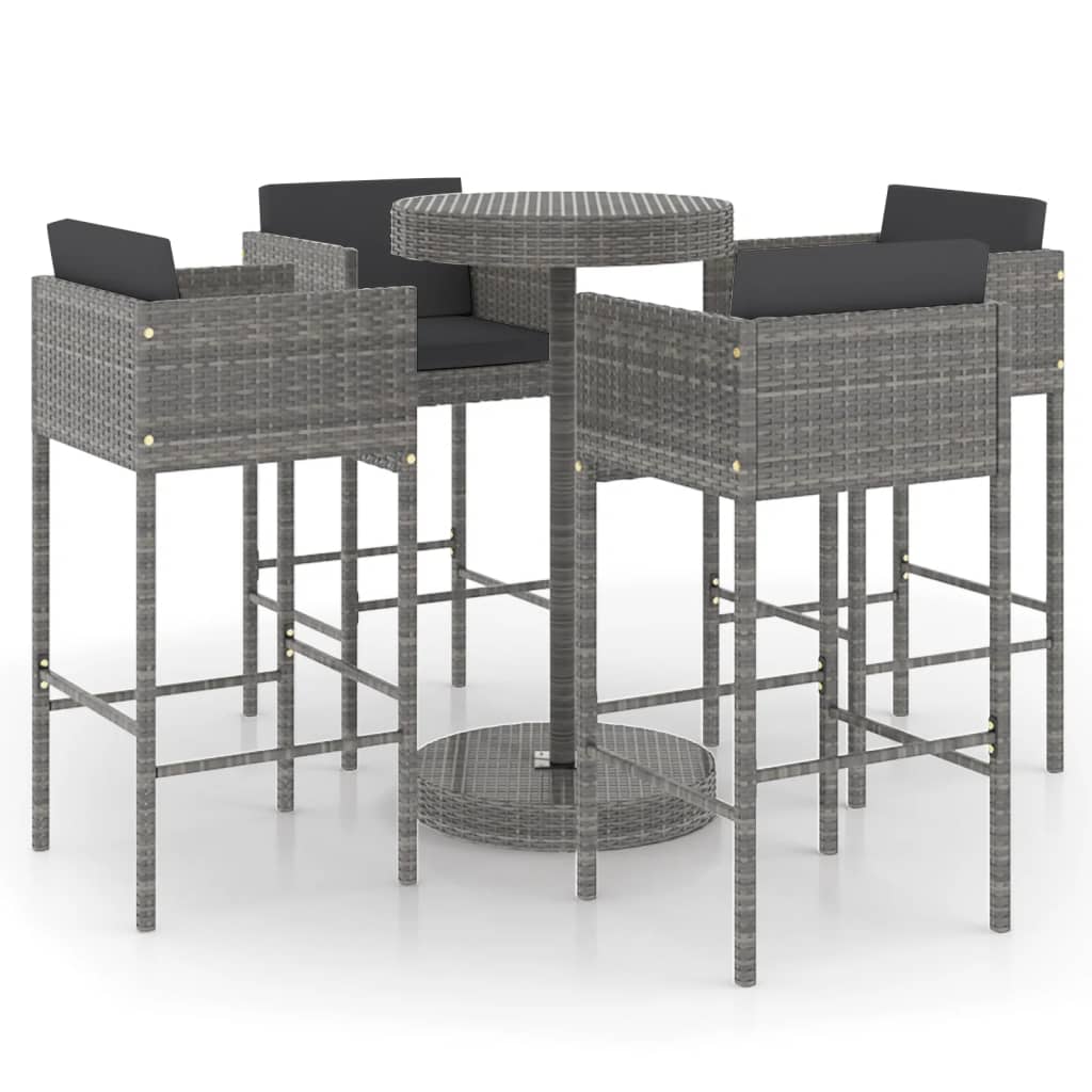 5-Tlg. Gartenbar-Set Mit Kissen Poly Rattan