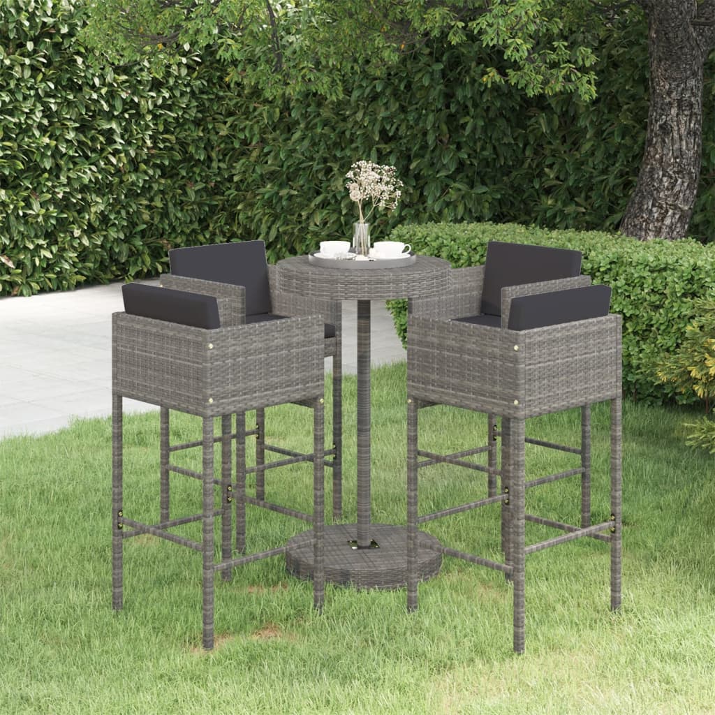 5-Tlg. Gartenbar-Set Mit Kissen Poly Rattan