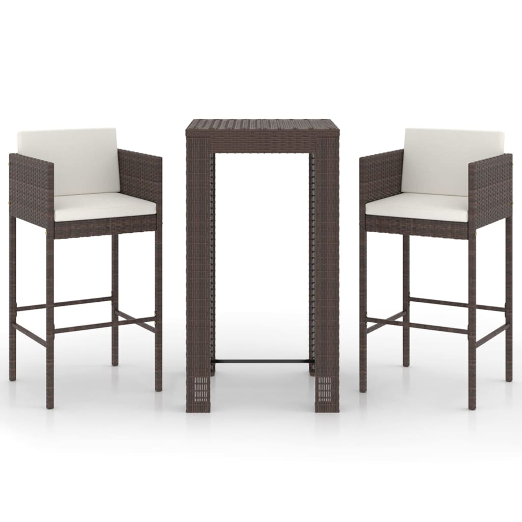 3-Tlg. Gartenbar-Set Mit Kissen Poly Rattan