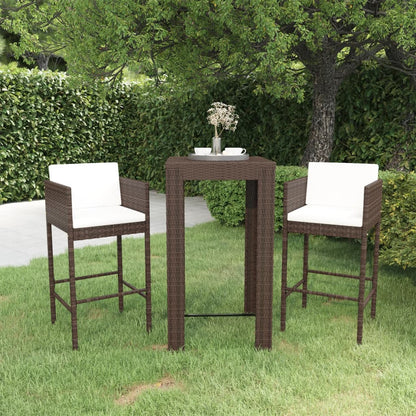 3-Tlg. Gartenbar-Set Mit Kissen Poly Rattan