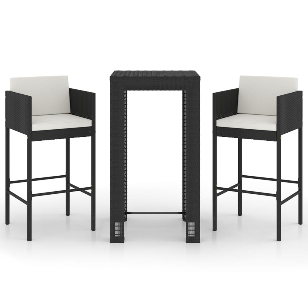 3-Tlg. Gartenbar-Set Mit Kissen Poly Rattan