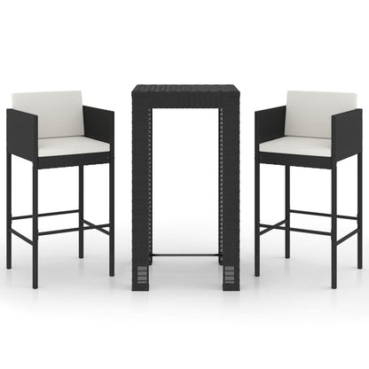 3-Tlg. Gartenbar-Set Mit Kissen Poly Rattan