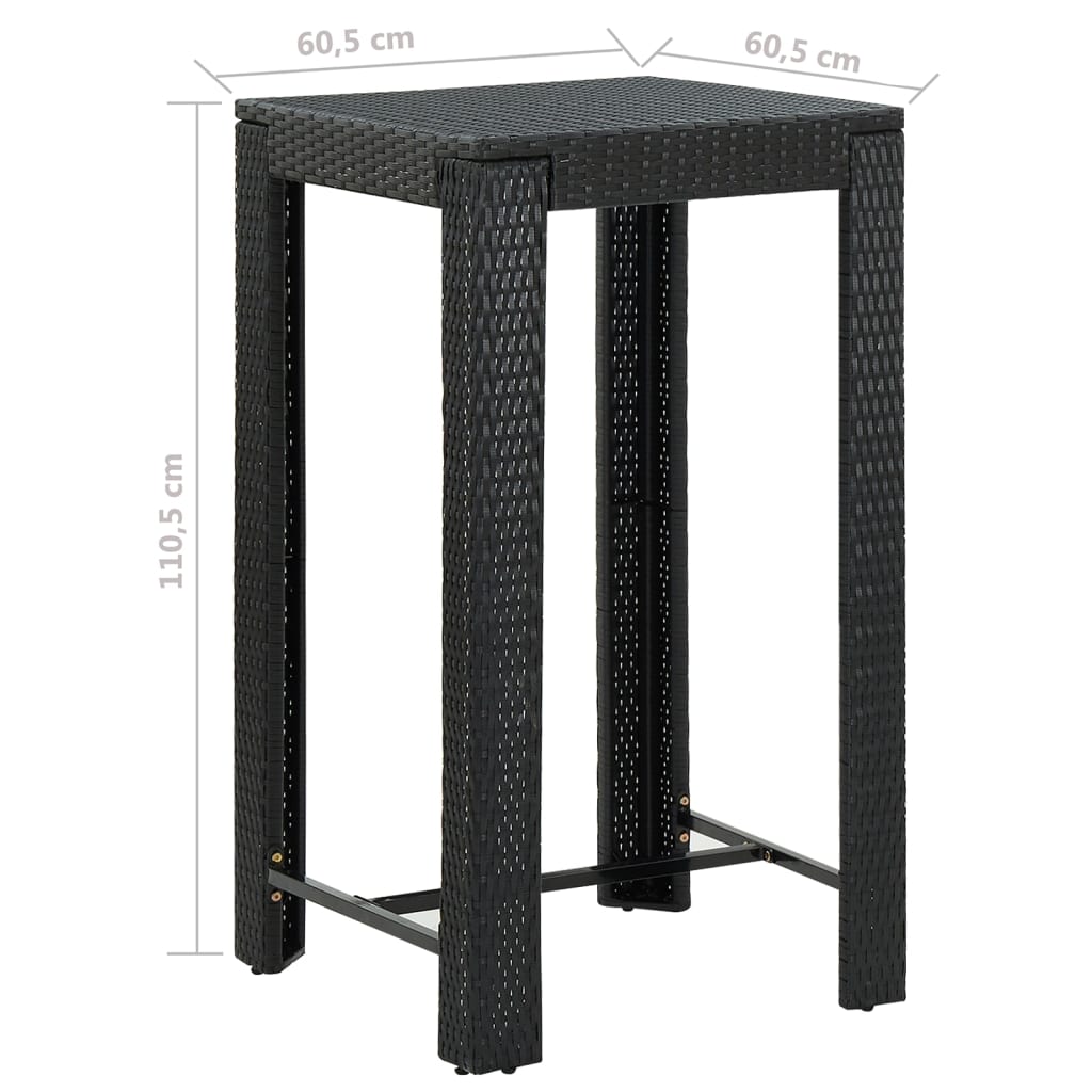 3-Tlg. Gartenbar-Set Mit Kissen Poly Rattan