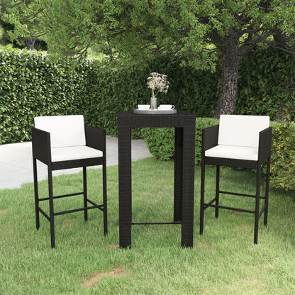 3-Tlg. Gartenbar-Set Mit Kissen Poly Rattan