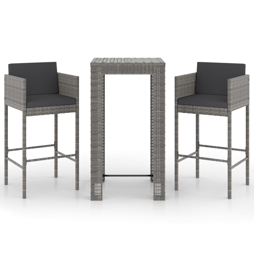 3-Tlg. Gartenbar-Set Mit Kissen Poly Rattan