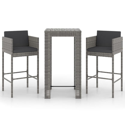 3-Tlg. Gartenbar-Set Mit Kissen Poly Rattan