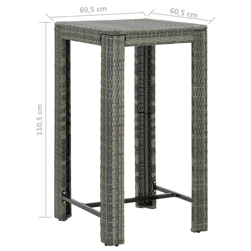 3-Tlg. Gartenbar-Set Mit Kissen Poly Rattan