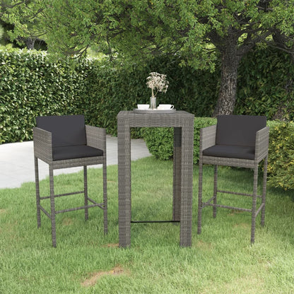 3-Tlg. Gartenbar-Set Mit Kissen Poly Rattan