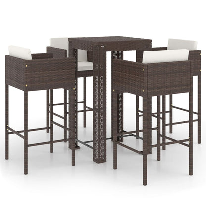 5-Tlg. Gartenbar-Set Mit Kissen Poly Rattan