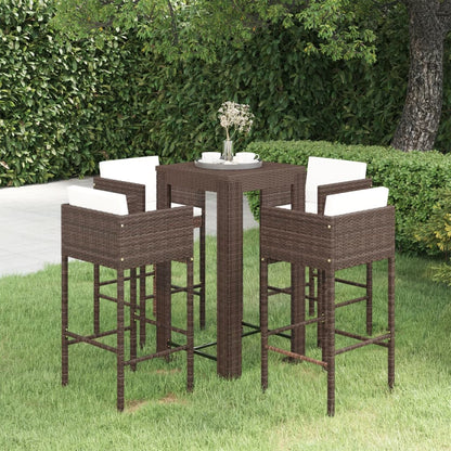 5-Tlg. Gartenbar-Set Mit Kissen Poly Rattan