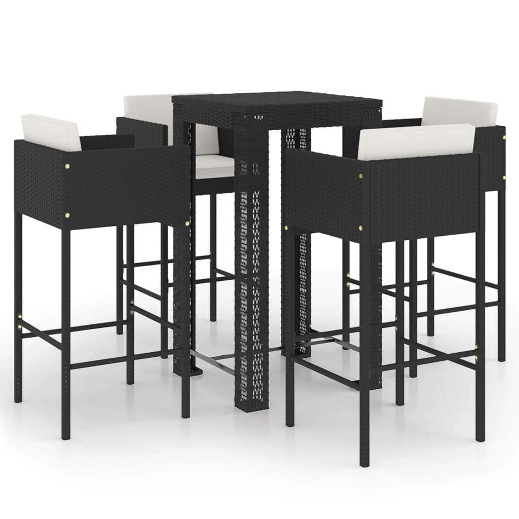 5-Tlg. Gartenbar-Set Mit Kissen Poly Rattan