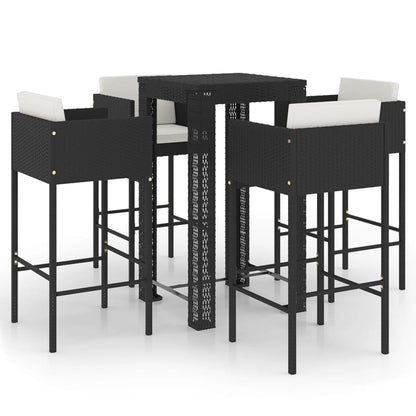5-Tlg. Gartenbar-Set Mit Kissen Poly Rattan