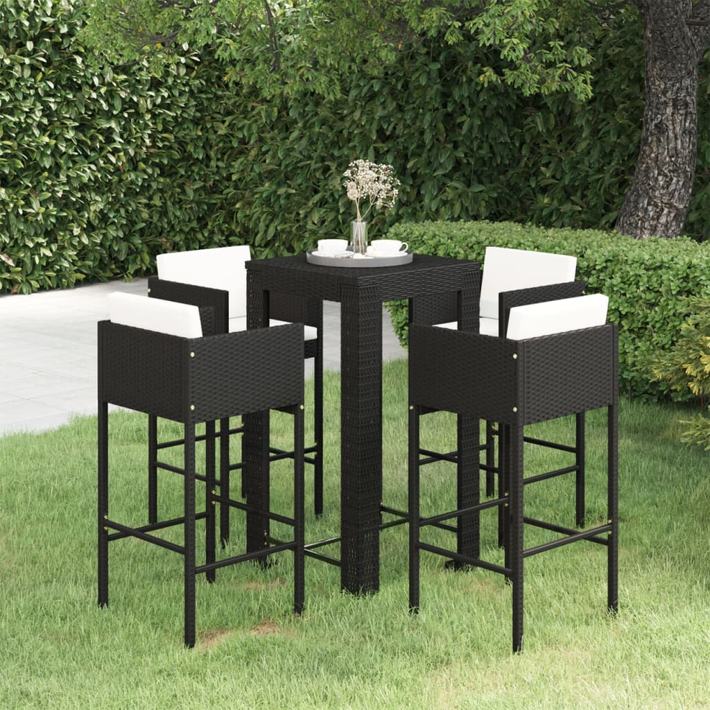 5-Tlg. Gartenbar-Set Mit Kissen Poly Rattan
