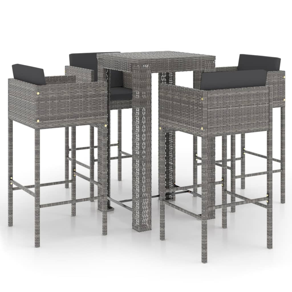 5-Tlg. Gartenbar-Set Mit Kissen Poly Rattan