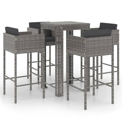 5-Tlg. Gartenbar-Set Mit Kissen Poly Rattan