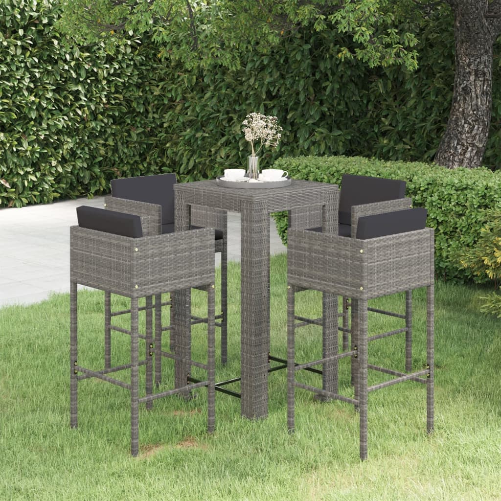 5-Tlg. Gartenbar-Set Mit Kissen Poly Rattan