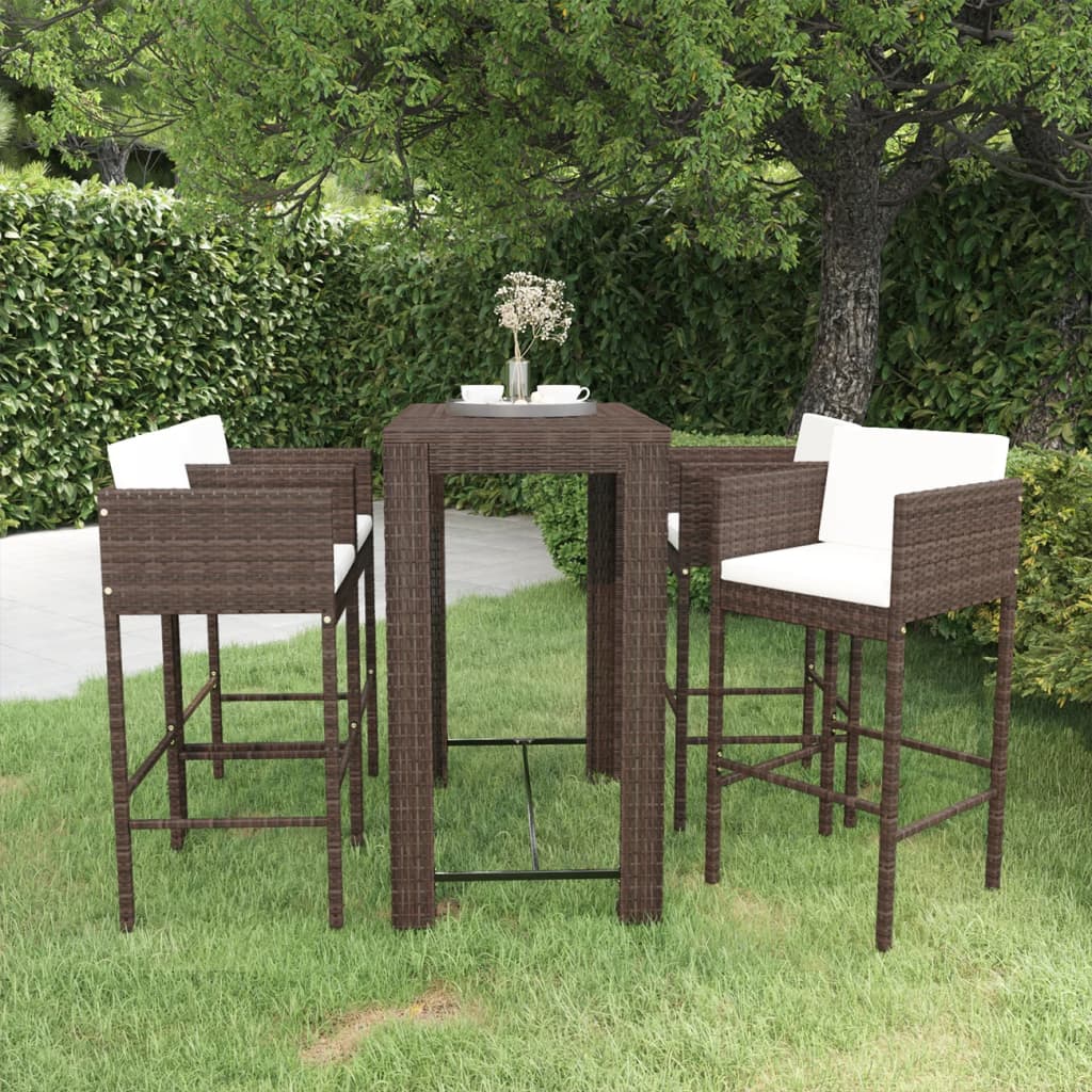 5-Tlg. Gartenbar-Set Mit Kissen Poly Rattan