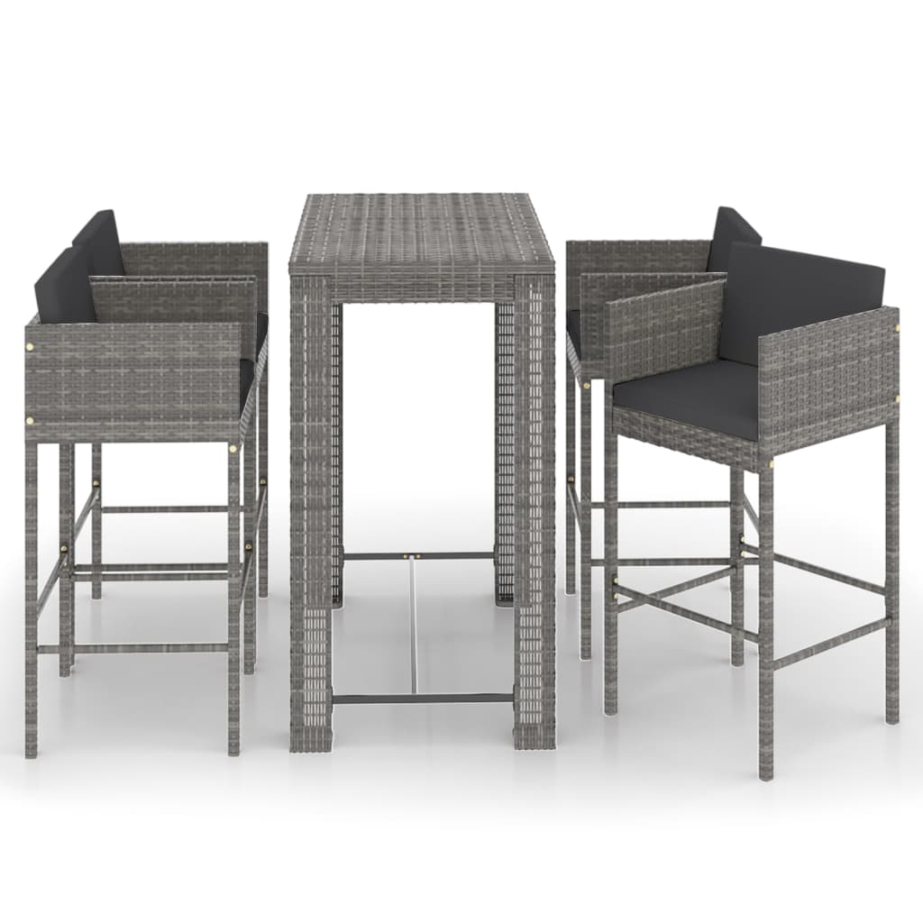 5-Tlg. Gartenbar-Set Mit Kissen Poly Rattan
