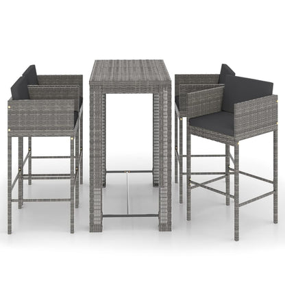 5-Tlg. Gartenbar-Set Mit Kissen Poly Rattan