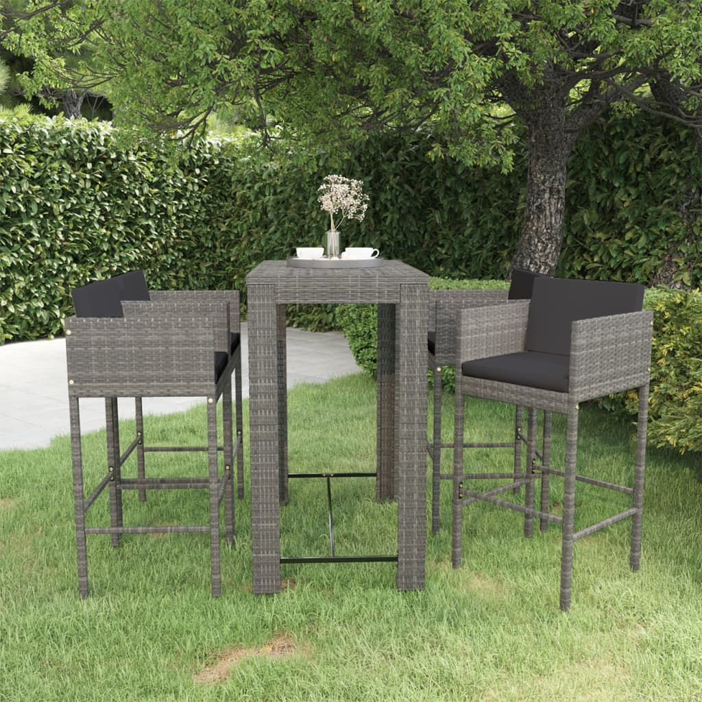 5-Tlg. Gartenbar-Set Mit Kissen Poly Rattan