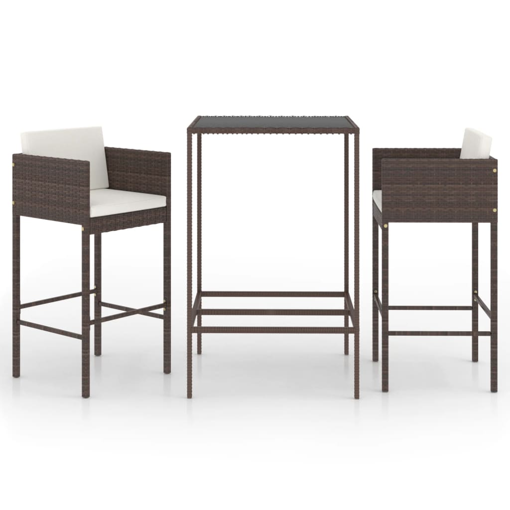 3-Tlg. Gartenbar-Set Mit Kissen Poly Rattan