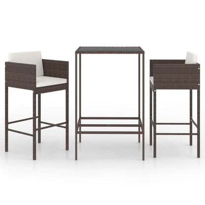 3-Tlg. Gartenbar-Set Mit Kissen Poly Rattan