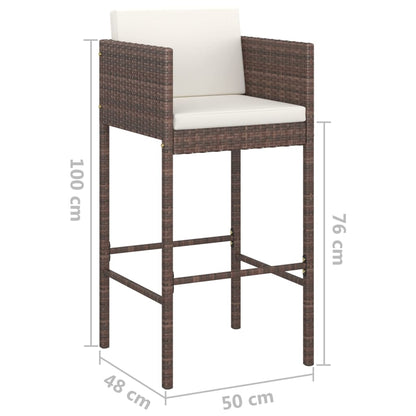 3-Tlg. Gartenbar-Set Mit Kissen Poly Rattan