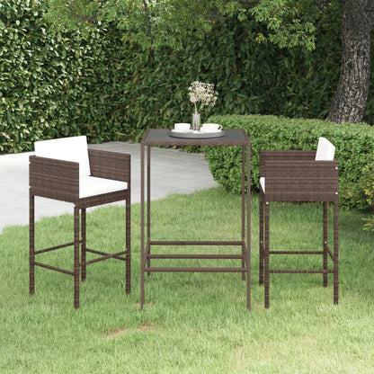 3-Tlg. Gartenbar-Set Mit Kissen Poly Rattan