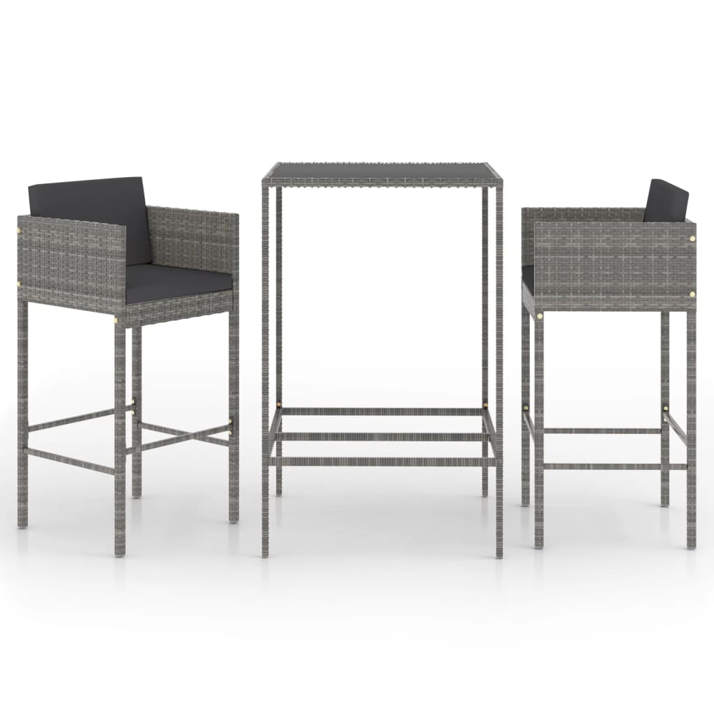3-Tlg. Gartenbar-Set Mit Kissen Poly Rattan