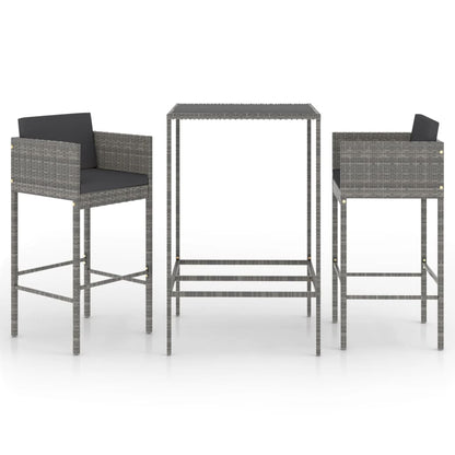 3-Tlg. Gartenbar-Set Mit Kissen Poly Rattan