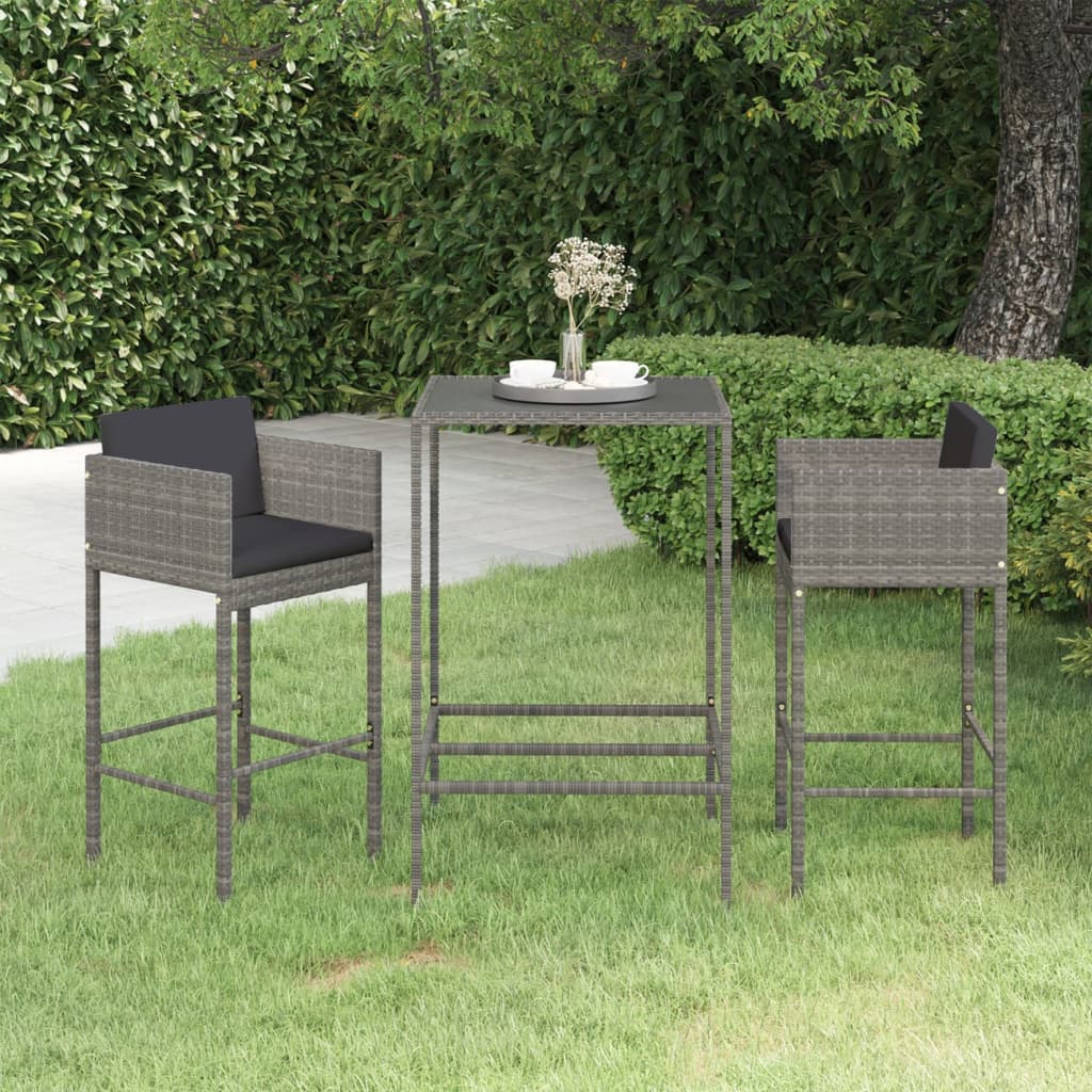 3-Tlg. Gartenbar-Set Mit Kissen Poly Rattan