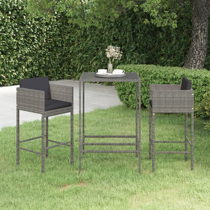 3-Tlg. Gartenbar-Set Mit Kissen Poly Rattan
