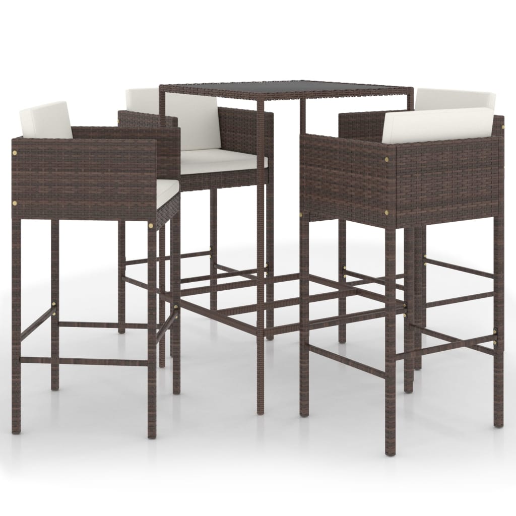 5-Tlg. Gartenbar-Set Mit Kissen Poly Rattan