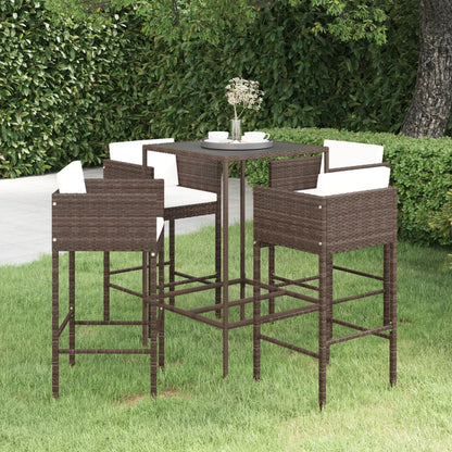 5-Tlg. Gartenbar-Set Mit Kissen Poly Rattan