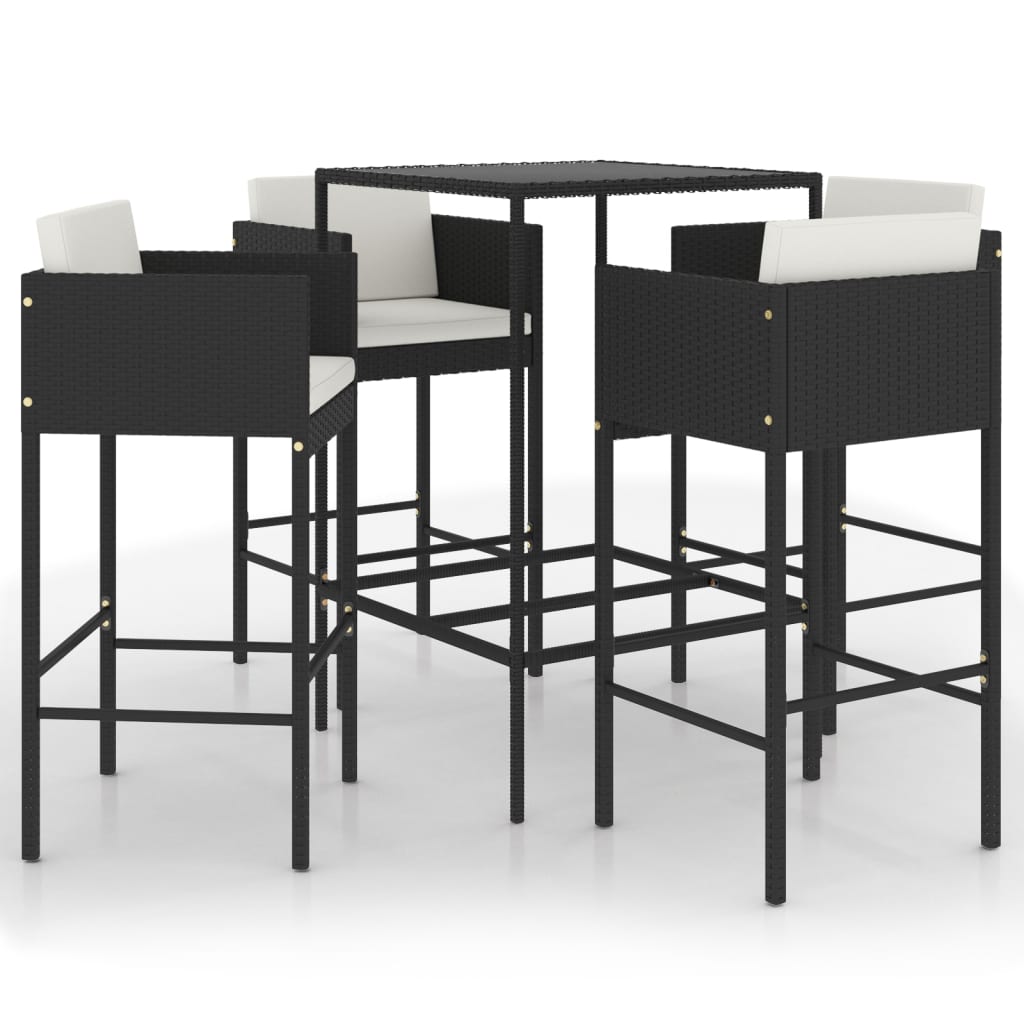 5-Tlg. Gartenbar-Set Mit Kissen Poly Rattan Schwarz