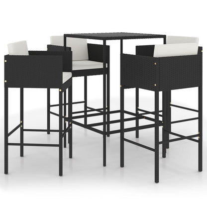 5-Tlg. Gartenbar-Set Mit Kissen Poly Rattan Schwarz