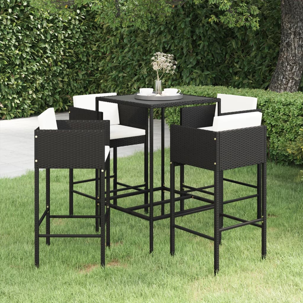 5-Tlg. Gartenbar-Set Mit Kissen Poly Rattan Schwarz