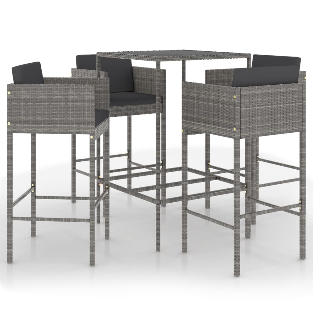 5-Tlg. Gartenbar-Set Mit Kissen Poly Rattan
