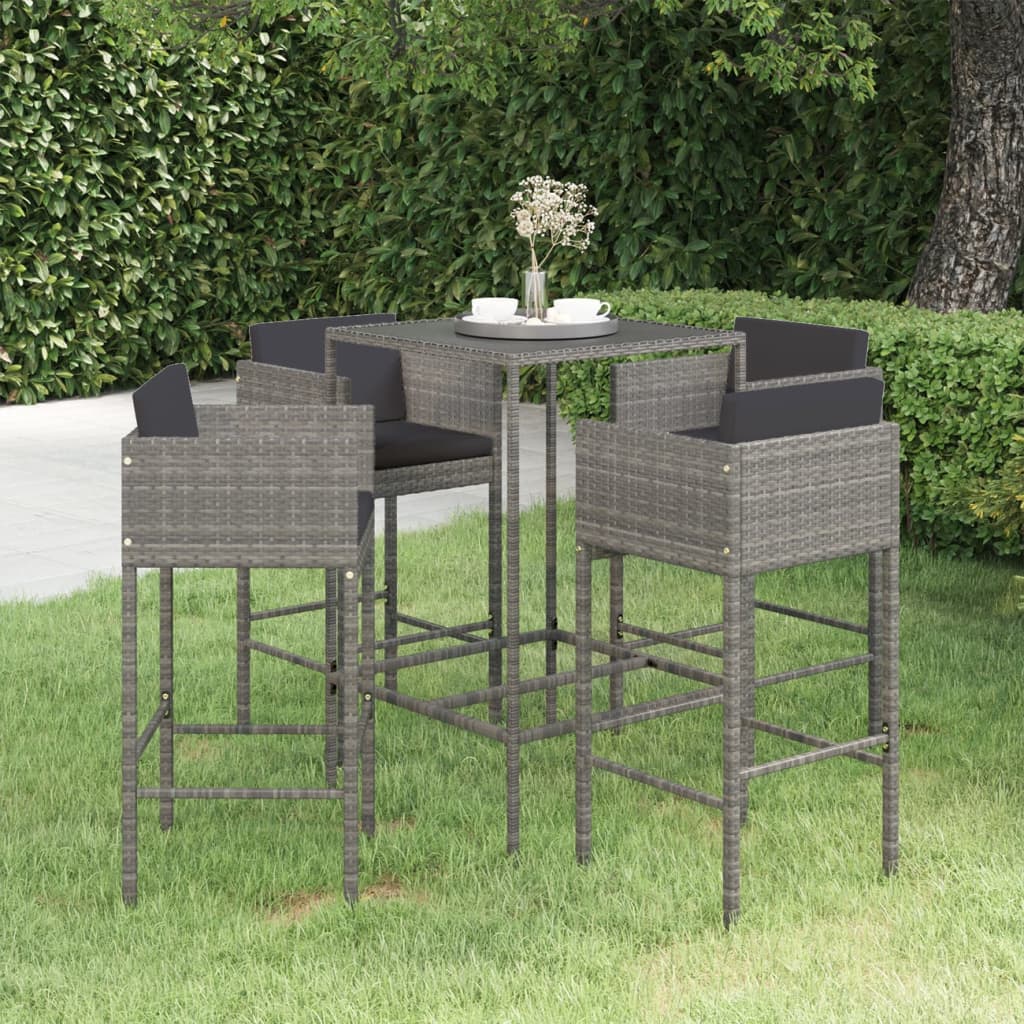 5-Tlg. Gartenbar-Set Mit Kissen Poly Rattan